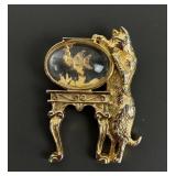 Gold-toned Cat & Fishbowl Pin