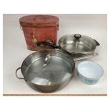 Kitchenware; Farberware Sauté Pan, Pyrex Amish But