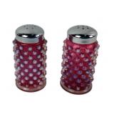 Fenton Cranberry Hobnail Glass Salt Shakers