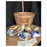 Wooden Bushel Basket & Patchwork Heart Pillows