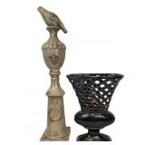 Ceramic Bird Finial Pillar & Black Lattice Vase