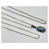 (3) sterling necklaces, one with sterling &