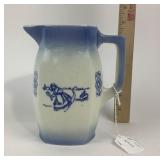 Blue White Ceramic Pitcher with Goose Chasing Girl