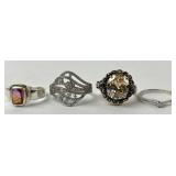 (4) sterling & stone rings sizes 5.75, 6, & 7