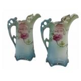 RS Prussia Porcelain Pitchers with Floral Motif
