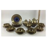 Japanese 1000 Faces Ceramic Tea Set with Plates