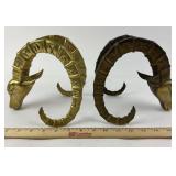 (2) Brass Ibex antelope head statues/ bookends,