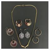 4 Pair Fashion Designer Earrings & Necklace