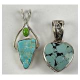 (2) sterling & turquoise pendants. 10.76 grams