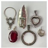 (6) sterling pendants, 3 with stones or other