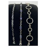 (3) sterling bracelets, one with stones. Total