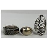 (3) sterling rings sizes 6 (2), 6.75 (1). 15.75