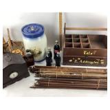 Wooden Soda Crate, Coca-Cola Bottles, Crock, Clock