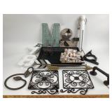 Metal & Wood Decor: Wrought Handle, Wire Carriage