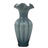 Fenton Stamped Periwinkle Ruffled Melon overlay
