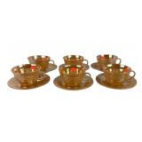 Fire-King Peach Lustre Teacups With Saucers