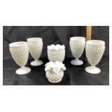 Hobnail Milk Glass Goblets and Vases
