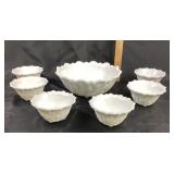 White Embossed Milk Glass Serving Bowl With Desser