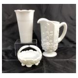 Westmoreland Milk Glass, Pitcher, Basket; Hazel At