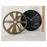 Mathematics-Themed Wall Clock, Rusted Metal Wheel