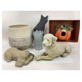 Cement Dog Lawn Sculptures, Planter, Decor
