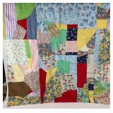 Hand sewn and bound crazy patchwork quilt, some