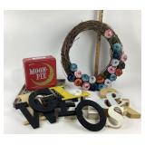 Moon Pie Tin, Grapevine Wreath, Decorative Letters