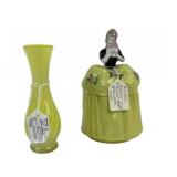 Yellow Glass Vase, Art Deco Ceramic Figurine Trink