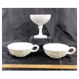 Milk Glass Compote, Candleholders With Embossed Fl