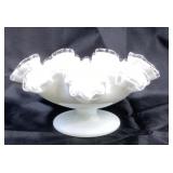 Fenton Milk Glass Pedestal Bowl With Ruffled Edge