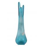 Blue Glass 3 finger swung vase 12 inches
