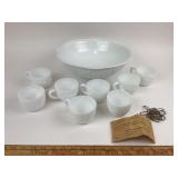 Thatcher Glass Milk Glass Punch Bowl Set
