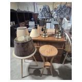 Oak Side Table, Wood 3 Leg Table With Glass Top,