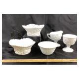 Milk Glass Bowls, Creamer and Sugar, Dish