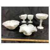 Milk Glass Bowls, Sugar and Creamer, Compote
