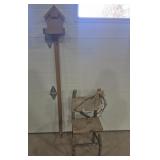 Wood Bird Feeder Stake & Rustic Wood Deco Chair