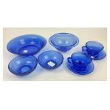 Cobalt Blue Bowls, Cups, Saucers, Hazel Atlas