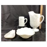 Milk Glass Pitcher, Bowl, Mug, Dish