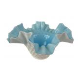 Fenton White Hobnail With Blue Opalescent Ruffled