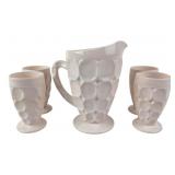 JEANNETTE ï¿½PINK MILK GLASS PITCHER AND 4 JUICE GLA