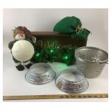 Christmas Decor with Snowman, Lights, Tree Collars