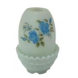 Fenton Hand Painted Blue Rose Satin Glass Fairy La