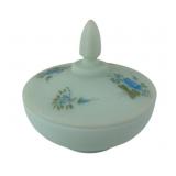 Fenton Hand Painted Blue Rose Satin Glass Candy Di