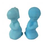 Fenton Blue Satin Glass Praying Child Figurines