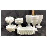 Milk Glass Hobnail Bowls, Goblets, Candle Holders