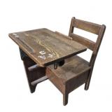 Wood School Desk With Attached Chair