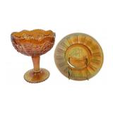 Marigold Carnival Glass Compote Man-O-War Plate