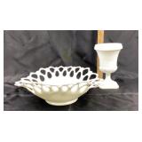 Milk Glass Bowl and Hobnail Vase