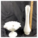 Fenton Milk Glass Hobnail Compote, Vase