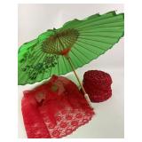 Red Lace Apron, Red Ribbon Hat, Green Parasol